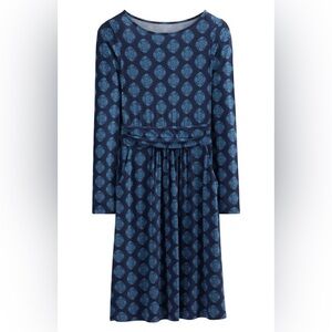 Boden Abigail Long Sleeve Jersey Dress French Navy Mosaic A-Line Pullover 2P